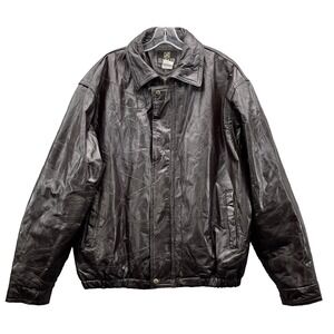 Haband Genuine Leather Jacket Mens XL Brown Coat Moto Biker Punk Rock Bomber 90s